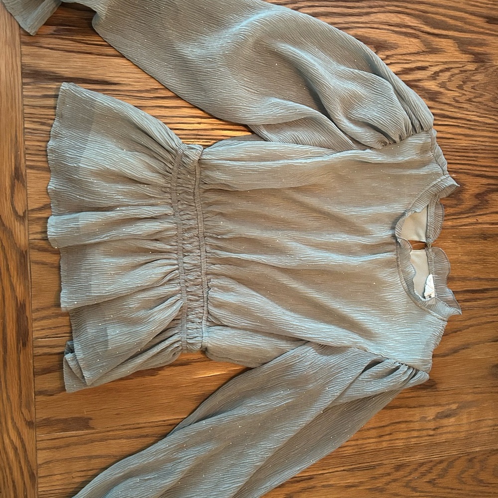Blu Pepper Gray Smocked Peplum Blouse